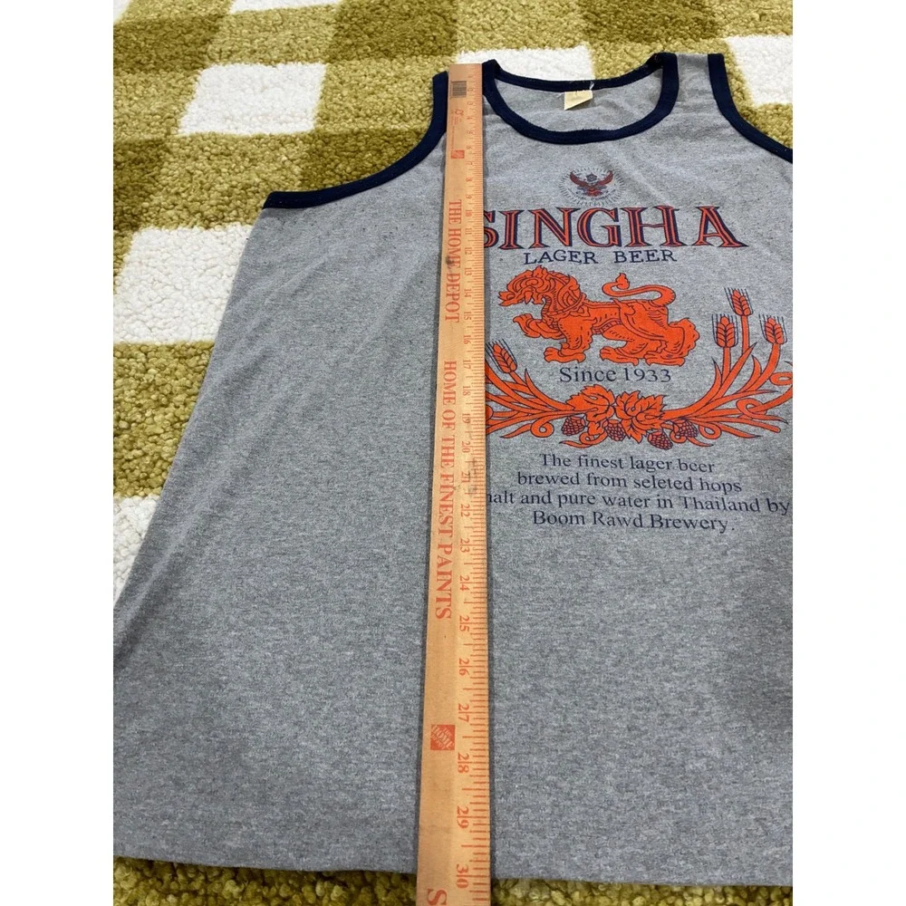 Vintage Singha Lager Beer Ringer Tank Top Mens XL Gray Thailand Brewery Tee